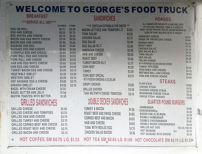Menu of George's Food Truck